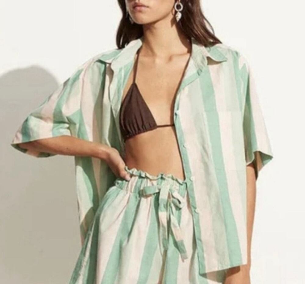 NWT Faithfull the Brand Hula Shirt •US 4/S• Pape Stripe Green White Bali $179